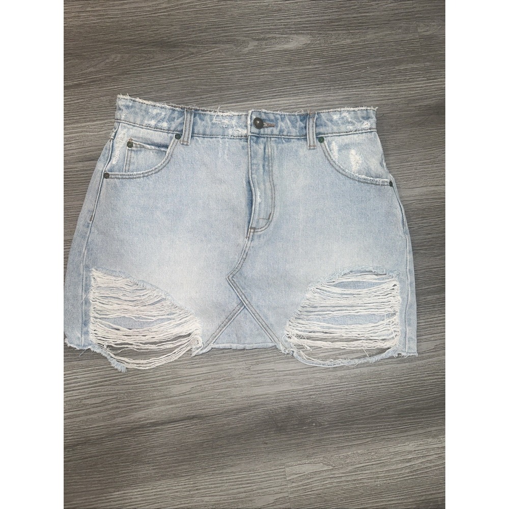 Rolla's Distressed Denim Mini Skirt Light Wash‎ High Rise Size 28